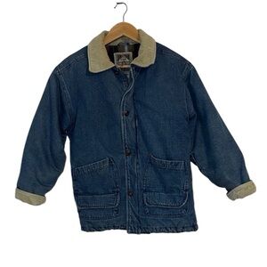 Warm Denim Jacket with Beige Corduroy Collar, XS